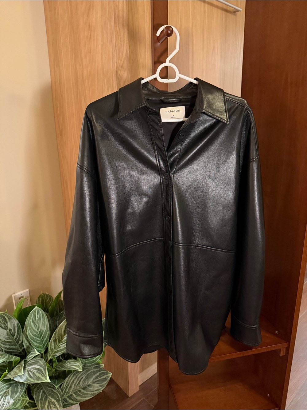 Aritzia Black Leather Shirt Jacket